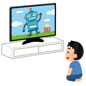 離れた場所からテレビを見ている男の子のイラスト