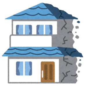 壁がひび割れて崩れかけた家のイラスト