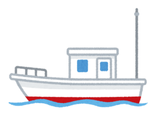 海に浮かぶ小さな漁船のイラスト