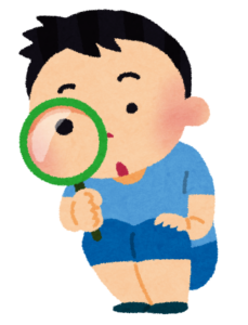 虫眼鏡で観察する男の子のイラスト