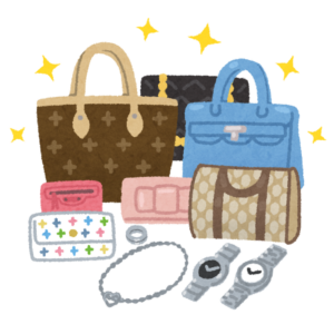 高級ブランドのバッグや時計のイラスト