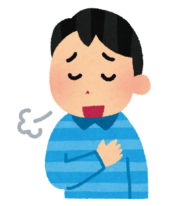 胸に手を当ててほっとする男性のイラスト