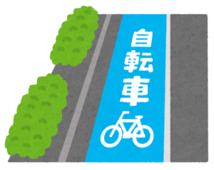 青く塗られた自転車専用の通り道のイラスト