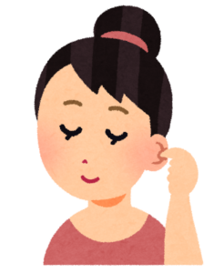 耳に指をあてる女性のイラスト