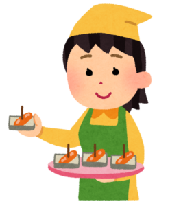 スーパーで試食を配る店員の女性のイラスト
