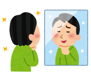 鏡に映る自分にうっとりする人のイラスト