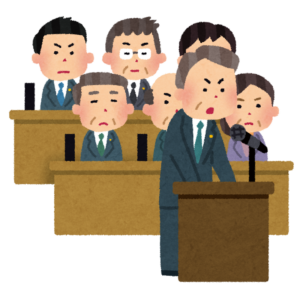 国会で答弁する議員のイラスト