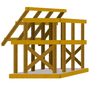 柱と梁で組んだ木造住宅の骨組みのイラスト