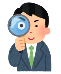 虫眼鏡をのぞく男性のイラスト