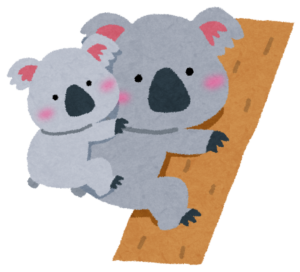 木の幹にしがみつくコアラの親子のイラスト