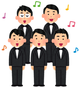 男声合唱で歌う男性たちのイラスト
