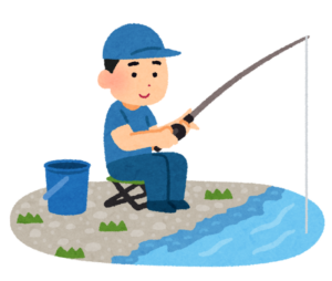 川で釣りをする人のイラスト