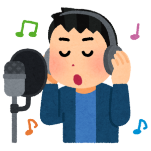ヘッドホンをつけて録音する歌手のイラスト