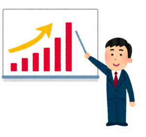 グラフを指して説明する男性のイラスト