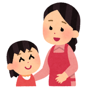母親と話す女の子のイラスト