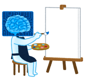 AIのロボットが絵を描いているイラスト