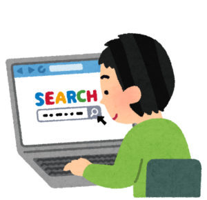 パソコンで検索している人のイラスト