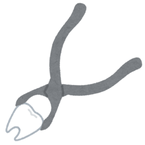 抜歯用の器具で歯をはさんだイラスト