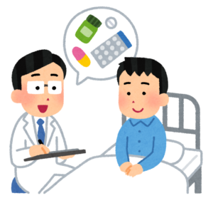 医師が入院中の患者に薬を説明するイラスト