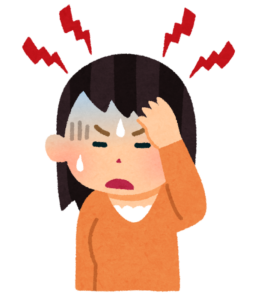 頭痛で頭を押さえる女性のイラスト