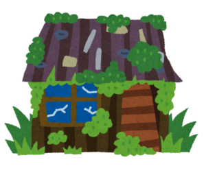 草におおわれた空き家のイラスト