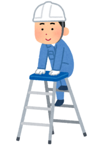 脚立にのぼる作業員のイラスト