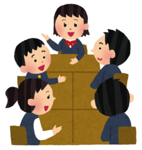 教室で話し合う生徒たちのイラスト