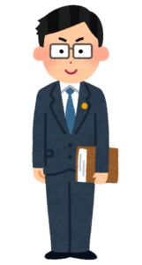 資料を抱えたスーツ姿の弁護士のイラスト
