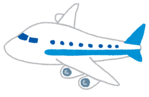 空を飛ぶ旅客機のイラスト