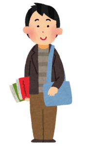 本とかばんを持った男子大学生のイラスト