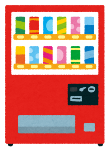 缶飲料が並ぶ自動販売機のイラスト