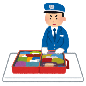 税関の職員が荷物を調べているイラスト