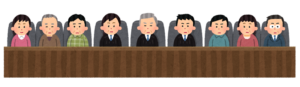 法廷に並んで座る陪審員のイラスト