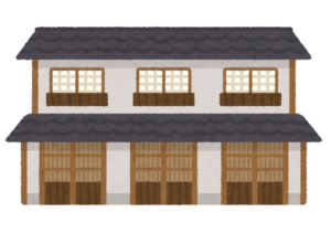 瓦屋根の長屋のイラスト