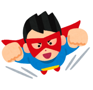 マントをなびかせて空を飛ぶヒーローのイラスト