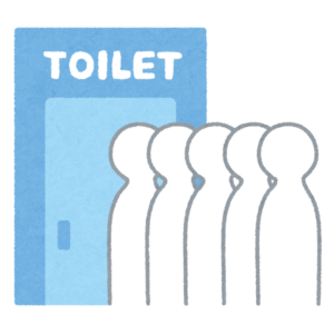 トイレの前に並ぶ人の列のイラスト